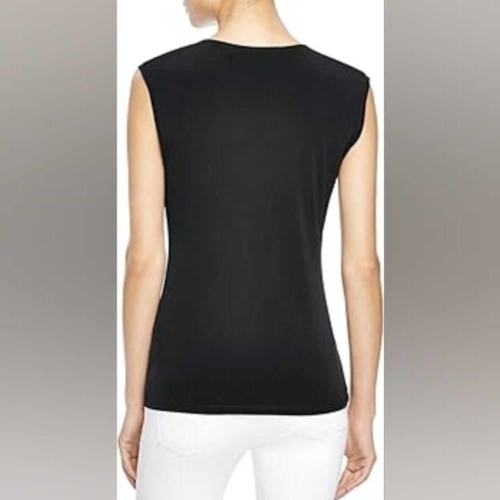 Tahari Black Sleeveless Drape Blouse - Picture 4 of 11